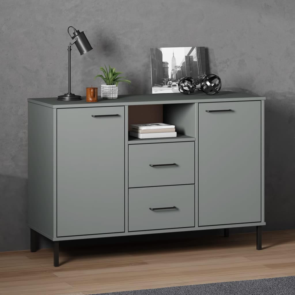 vidaXL Komoda OSLO, metalowe nóżki, szara, 113x40x77 cm