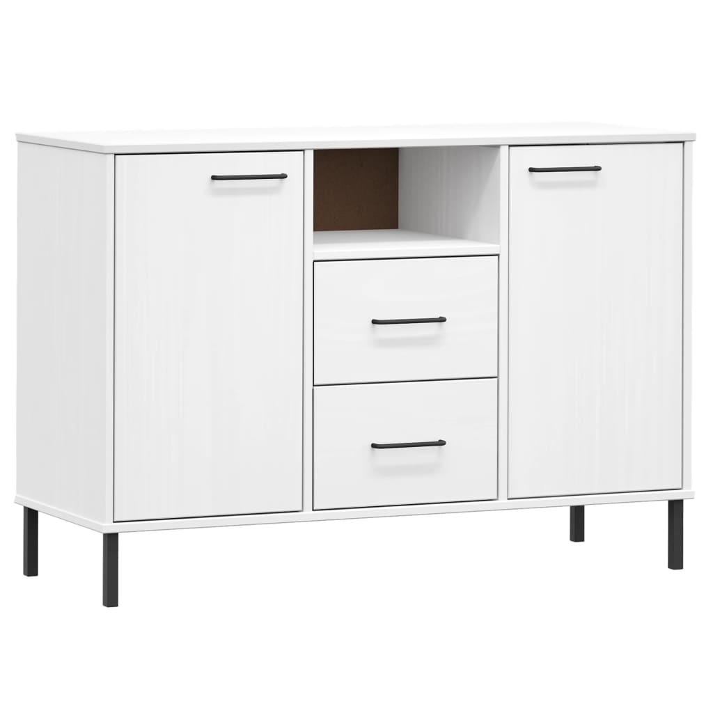 vidaXL Komoda OSLO, metalowe nóżki, biała, 113x40x77 cm, lite drewno