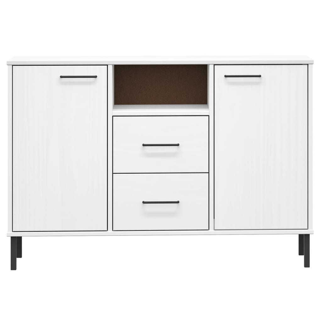 vidaXL Komoda OSLO, metalowe nóżki, biała, 113x40x77 cm, lite drewno