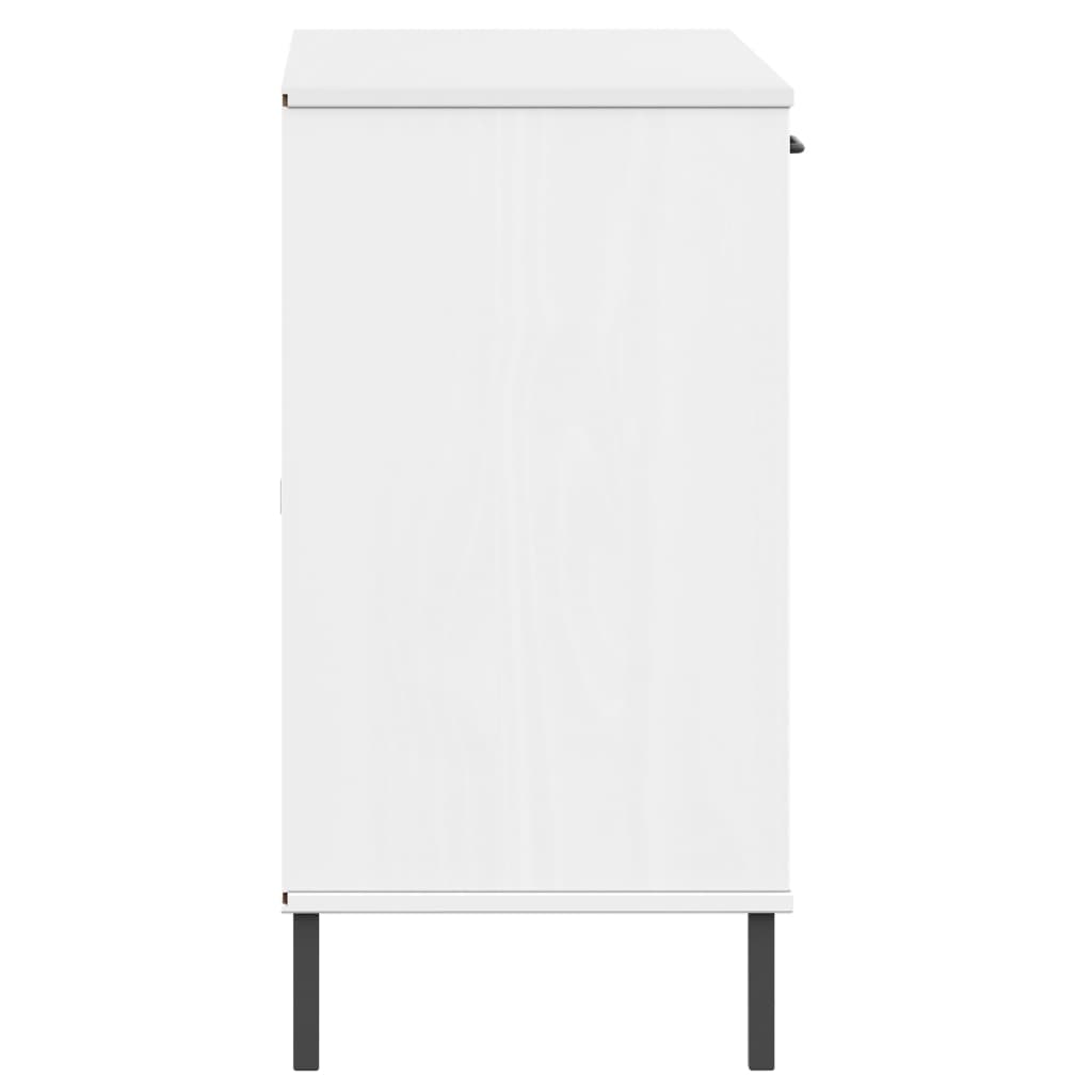vidaXL Komoda OSLO, metalowe nóżki, biała, 113x40x77 cm, lite drewno