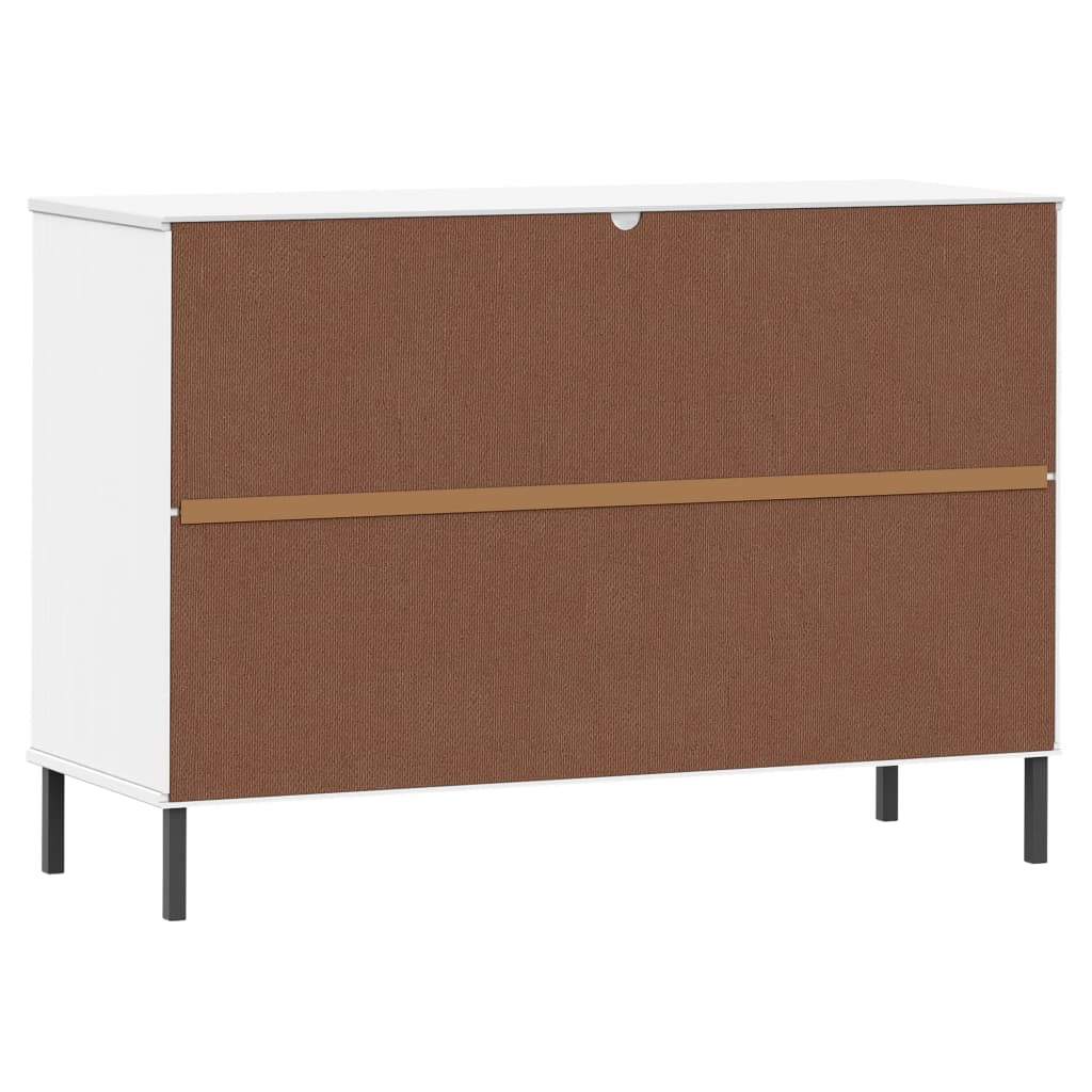 vidaXL Komoda OSLO, metalowe nóżki, biała, 113x40x77 cm, lite drewno
