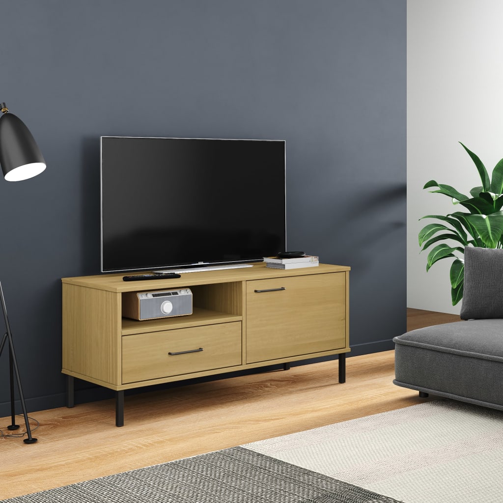 vidaXL Szafka pod TV OSLO, metalowe nóżki, brązowa, sosnowa