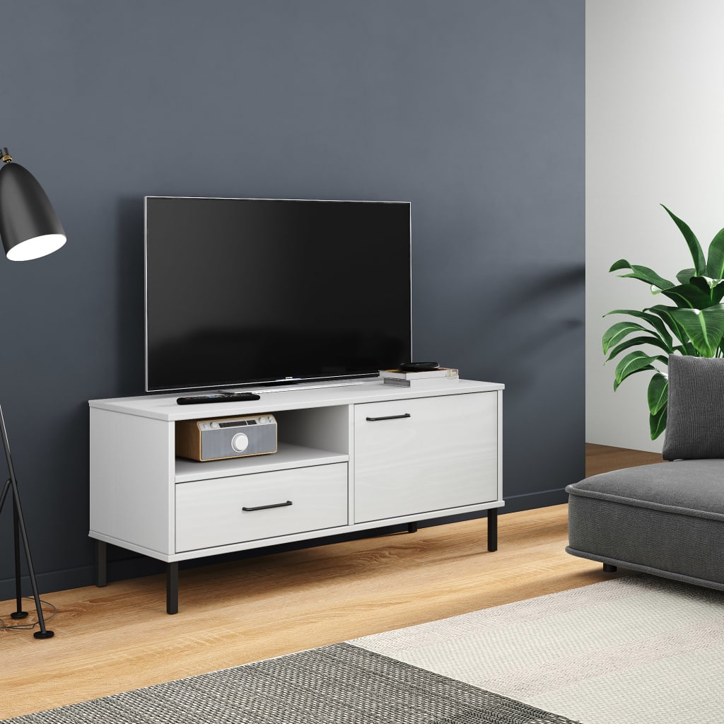 vidaXL Szafka pod TV OSLO, metalowe nóżki, biała, sosnowa