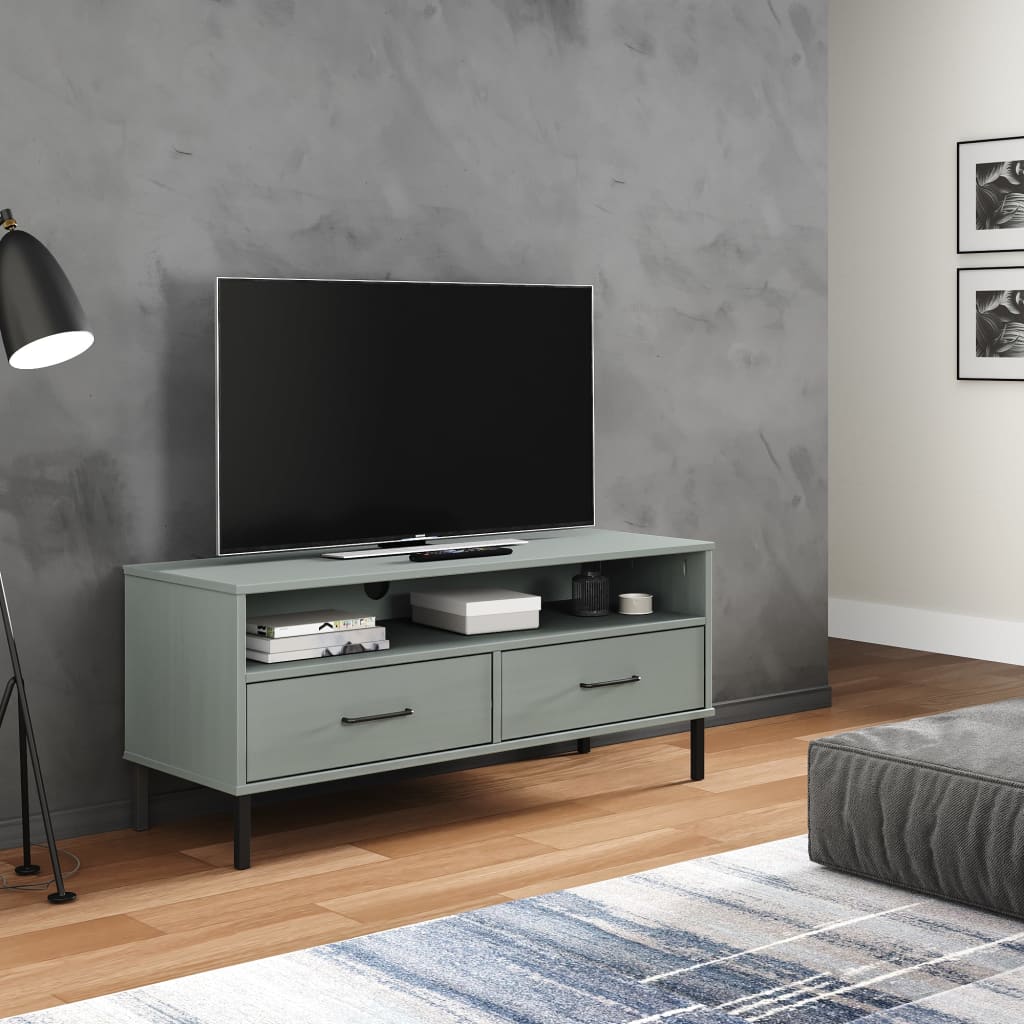 vidaXL Szafka pod TV OSLO, metalowe nóżki, szara, sosnowa