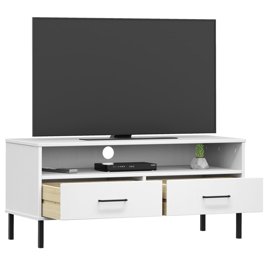 vidaXL Szafka pod TV OSLO, metalowe nóżki, biała, sosnowa