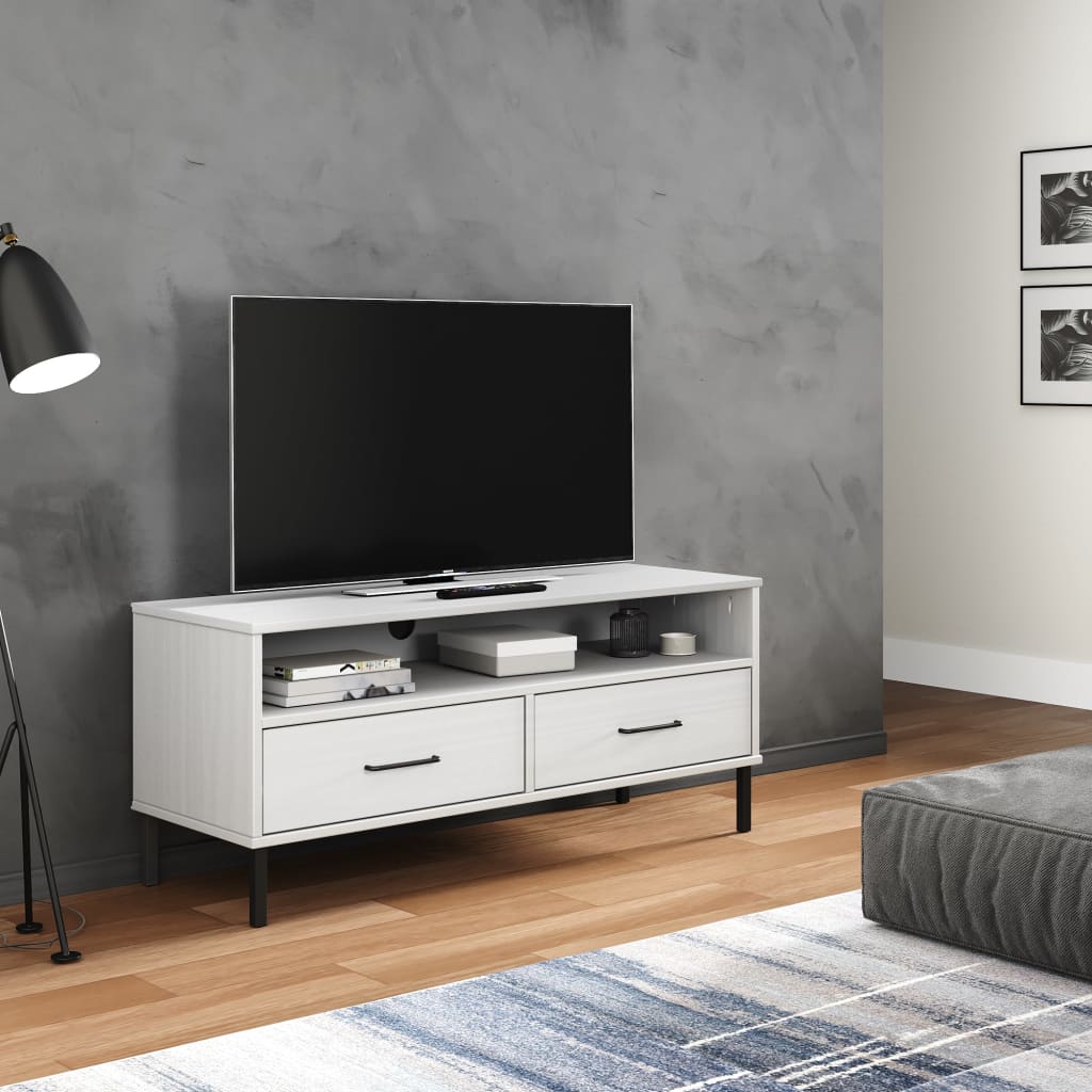 vidaXL Szafka pod TV OSLO, metalowe nóżki, biała, sosnowa
