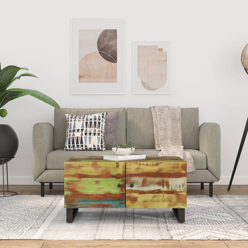 vidaXL Stolik kawowy, 80x50x40 cm, lite drewno z odzysku i płyta