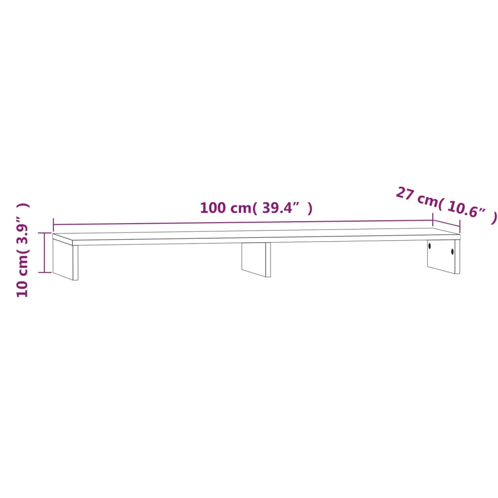 vidaXL Podstawka na monitor, 100x27x10 cm, lite drewno sosnowe