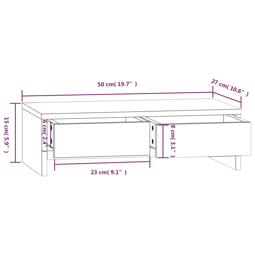 vidaXL Podstawka na monitor, 50x27x15 cm, lite drewno sosnowe