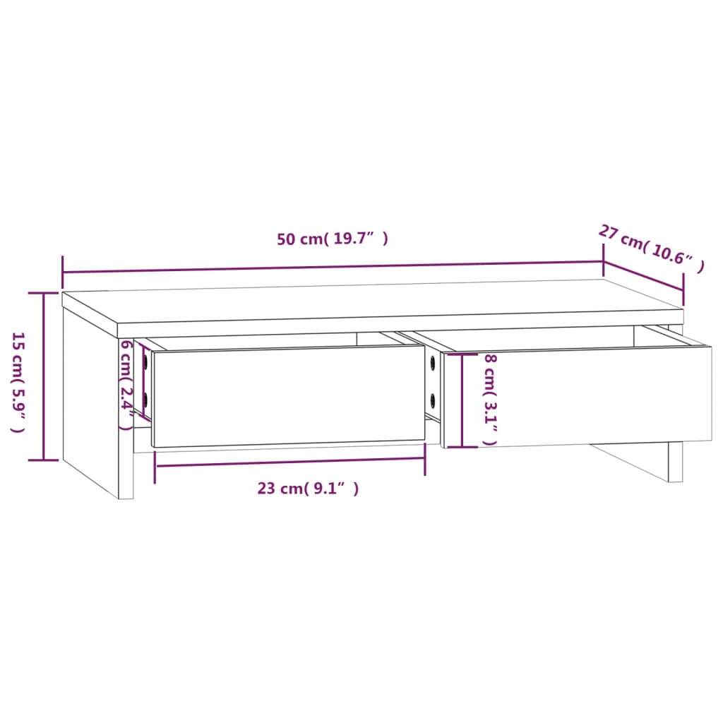 vidaXL Podstawka na monitor, biała, 50x27x15 cm, lite drewno sosnowe