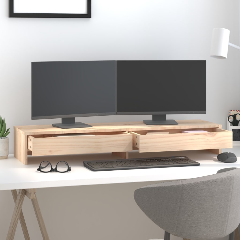 vidaXL Podstawka na monitor, 100x27x15 cm, lite drewno sosnowe