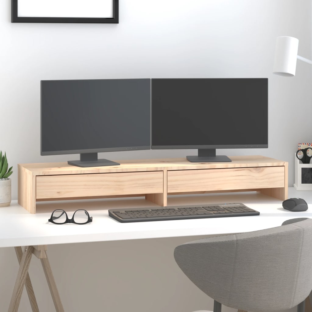 vidaXL Podstawka na monitor, 100x27x15 cm, lite drewno sosnowe