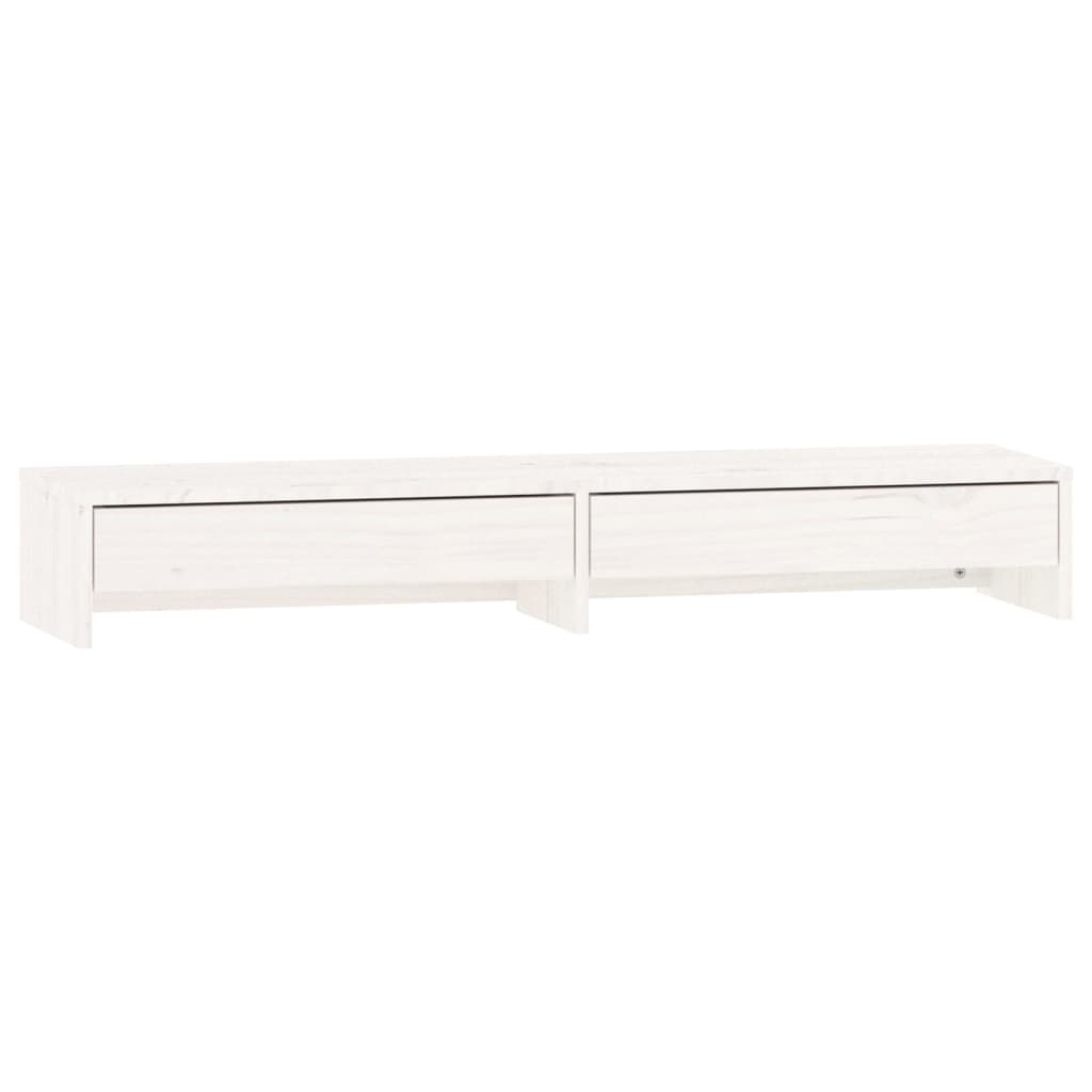 vidaXL Podstawka na monitor, biała, 100x27x15 cm, lite drewno sosnowe