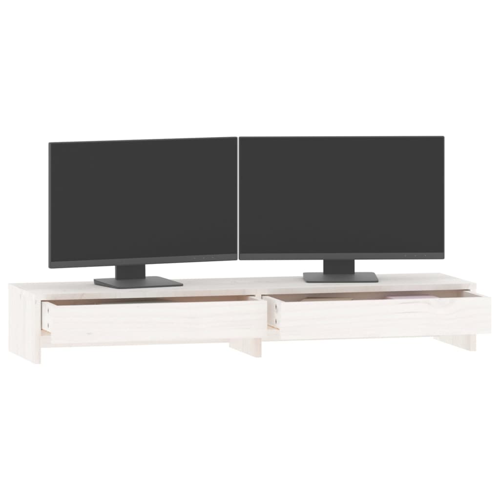 vidaXL Podstawka na monitor, biała, 100x27x15 cm, lite drewno sosnowe