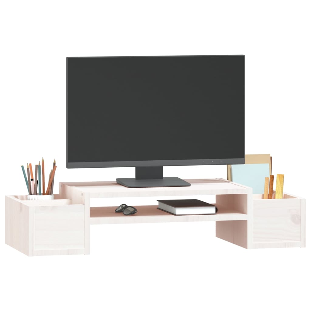 vidaXL Podstawka na monitor, biała, 70x27,5x15 cm, lite drewno sosnowe