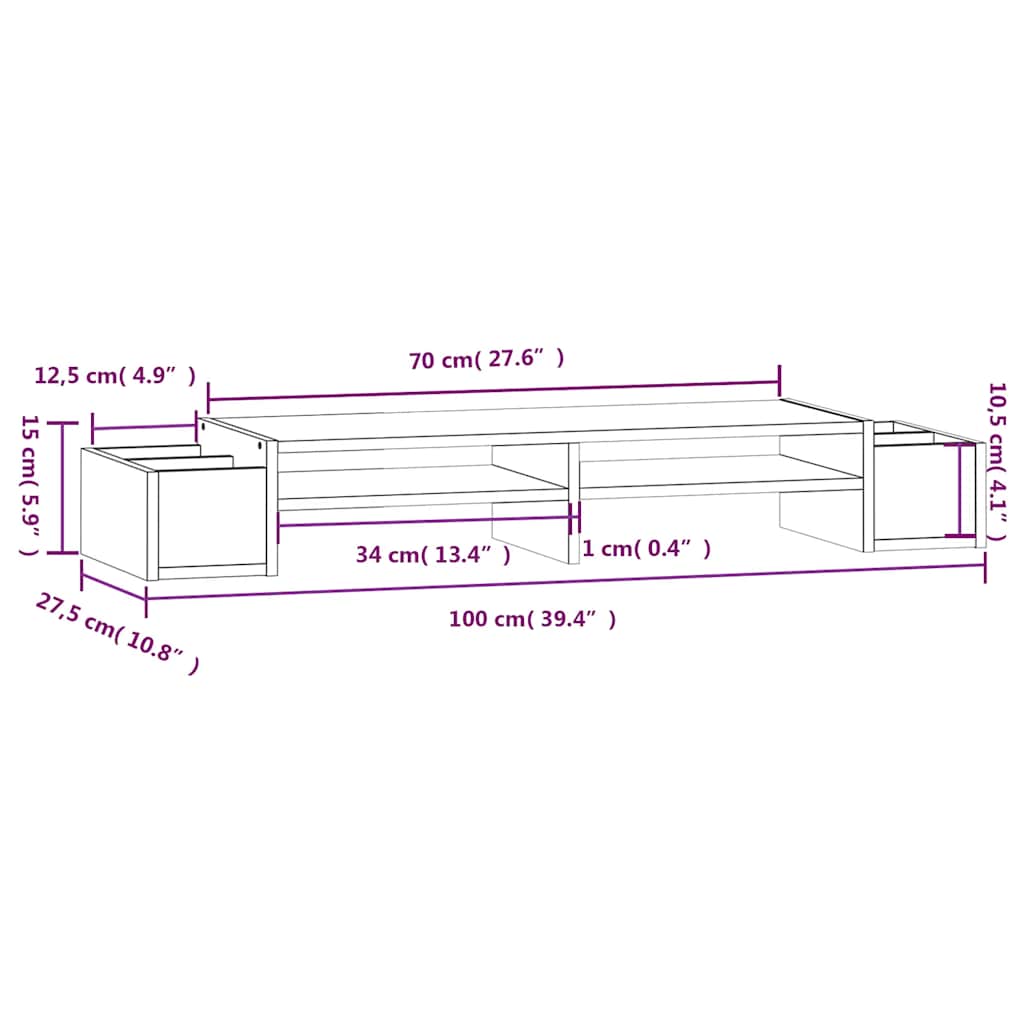 vidaXL Podstawka na monitor, biała, 100x27,5x15cm, lite drewno sosnowe