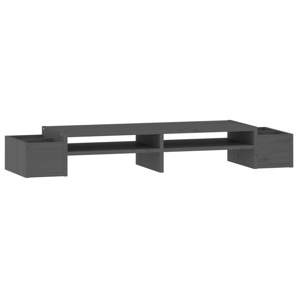 vidaXL Podstawka na monitor, szara, 100x27,5x15cm, lite drewno sosnowe
