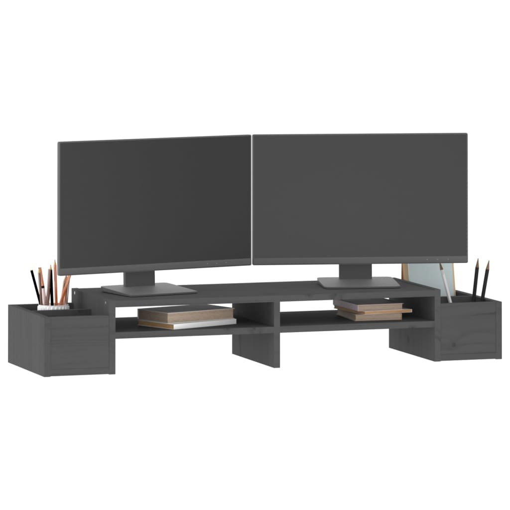 vidaXL Podstawka na monitor, szara, 100x27,5x15cm, lite drewno sosnowe