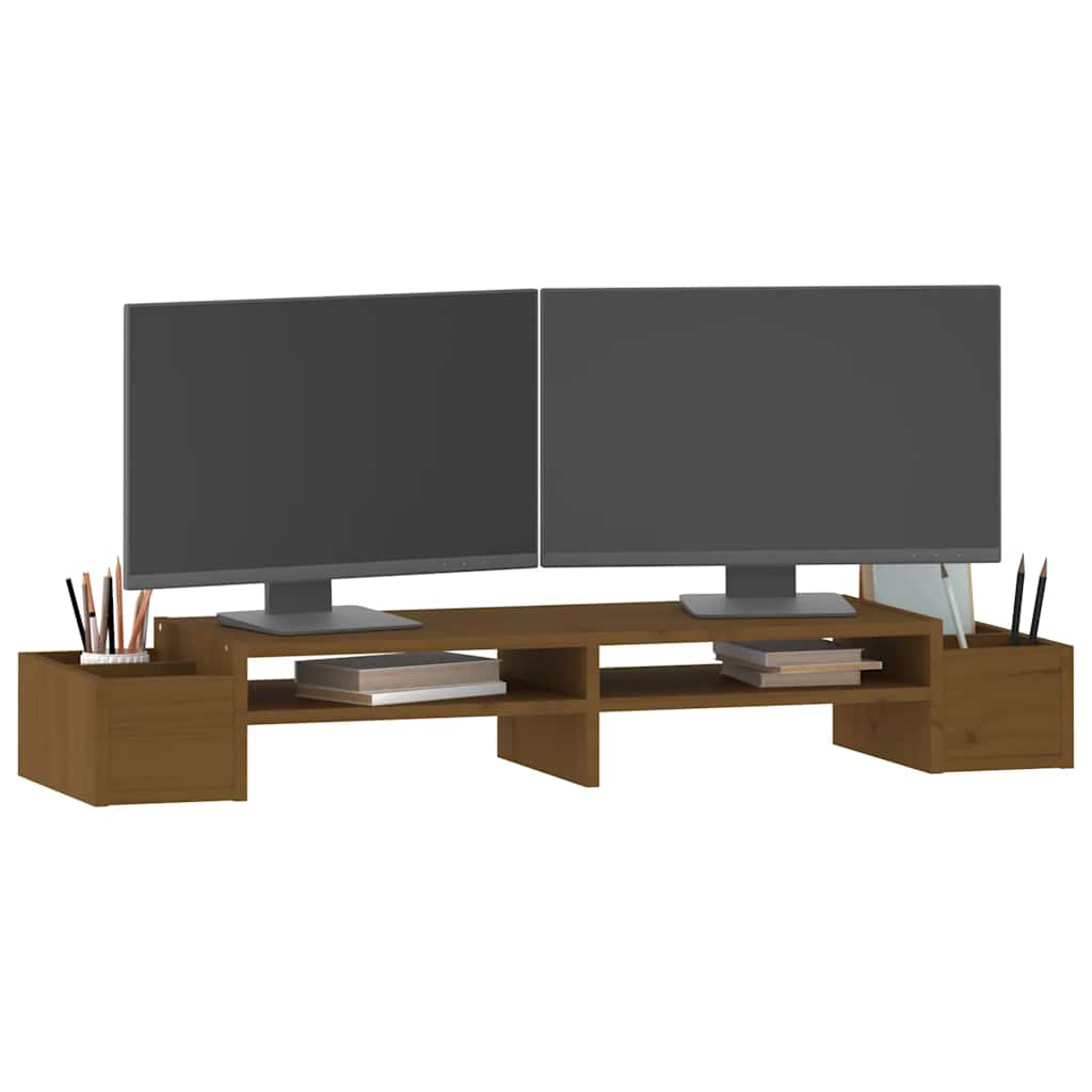 vidaXL Podstawka na monitor, miodowy brąz, 100x27,5x15 cm, lita sosna