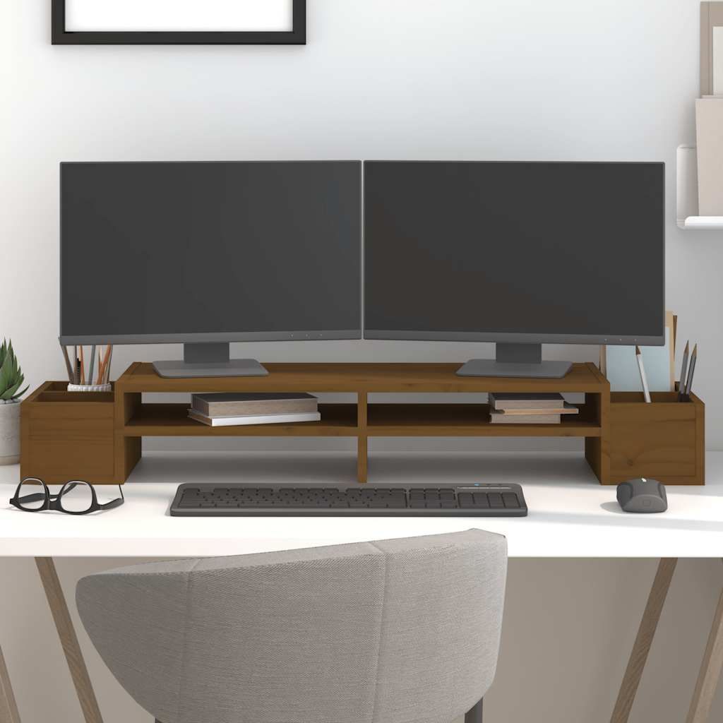 vidaXL Podstawka na monitor, miodowy brąz, 100x27,5x15 cm, lita sosna