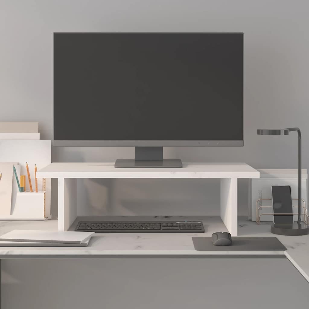 vidaXL Podstawka na monitor, biała, 50x27x15 cm, lite drewno sosnowe