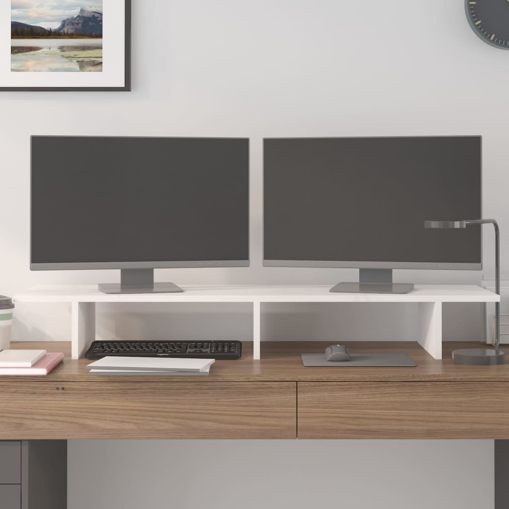 vidaXL Podstawka na monitor, biała, 100x27x15 cm, lite drewno sosnowe