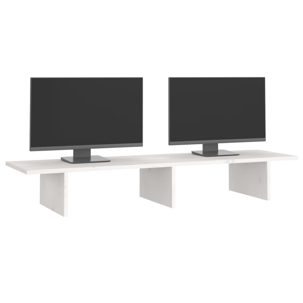 vidaXL Podstawka na monitor, biała, 100x27x15 cm, lite drewno sosnowe