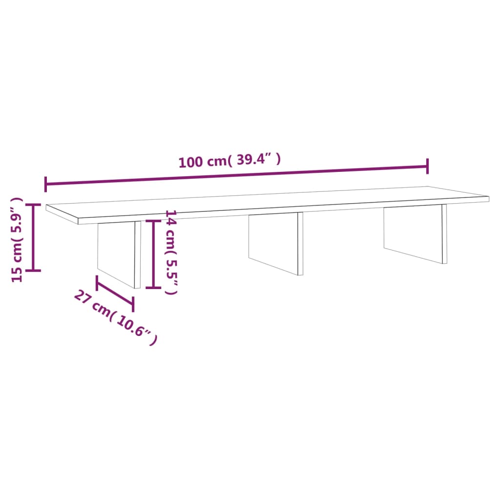 vidaXL Podstawka na monitor, biała, 100x27x15 cm, lite drewno sosnowe