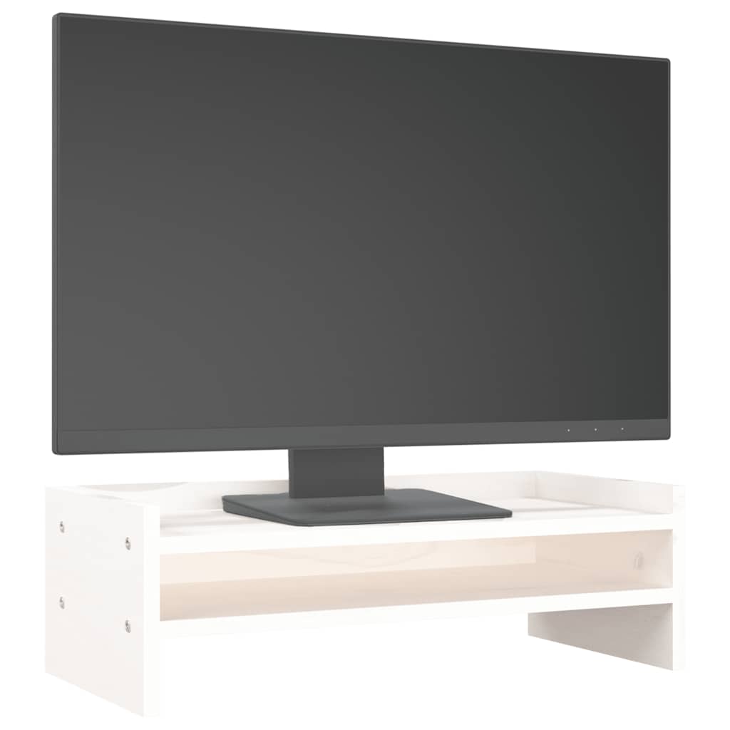 vidaXL Podstawka na monitor, biała, 50x24x16 cm, lite drewno sosnowe