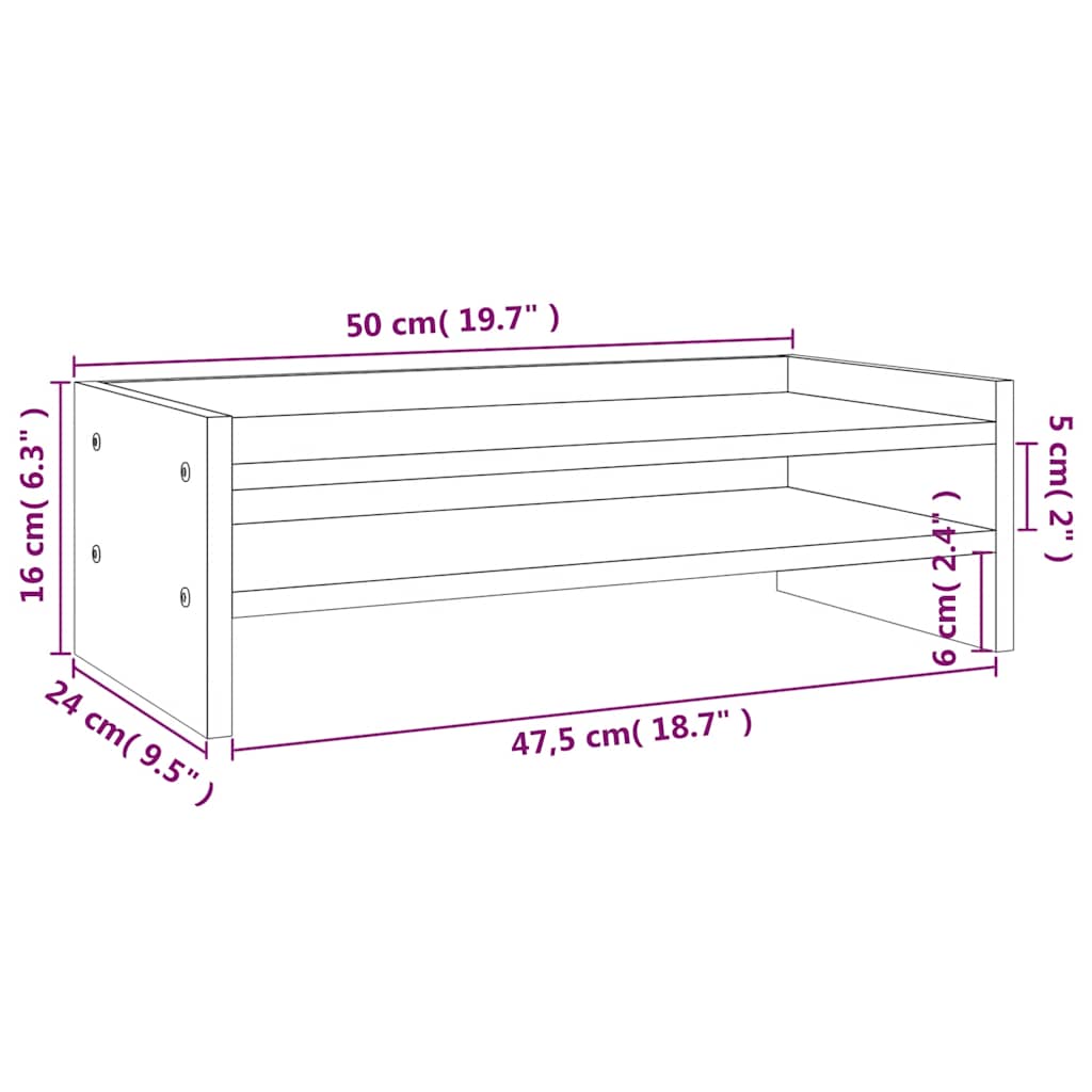 vidaXL Podstawka na monitor, biała, 50x24x16 cm, lite drewno sosnowe