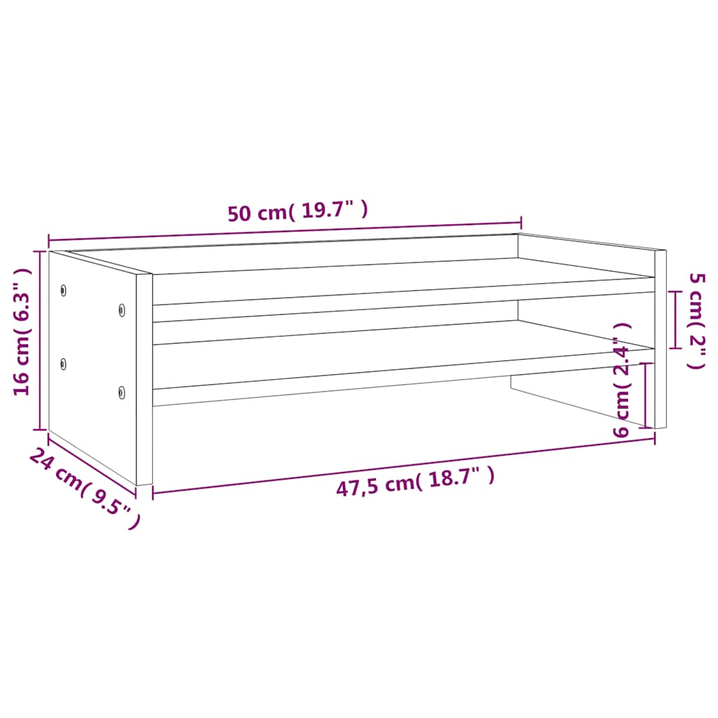 vidaXL Podstawka na monitor, szara, 50x24x16 cm, lite drewno sosnowe