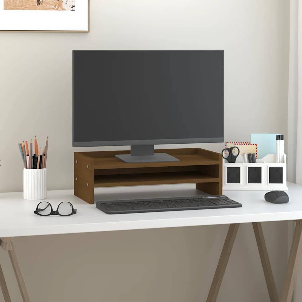 vidaXL Podstawka na monitor, miodowy brąz, 50x24x16 cm, lita sosna