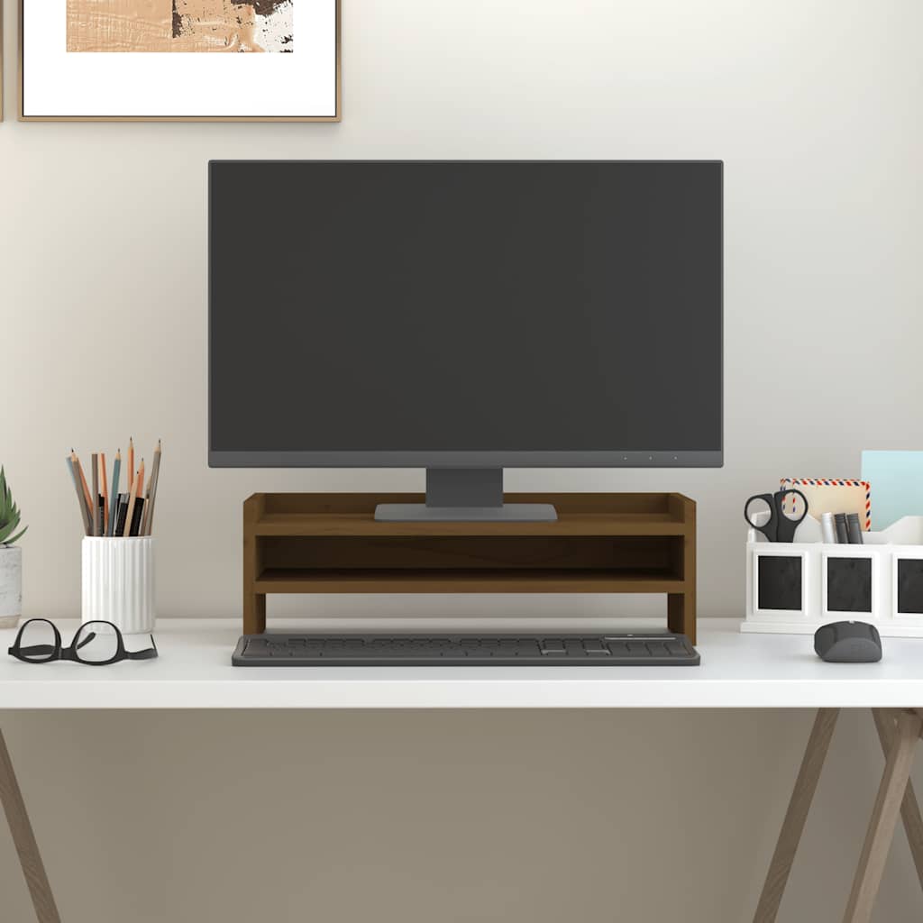 vidaXL Podstawka na monitor, miodowy brąz, 50x24x16 cm, lita sosna
