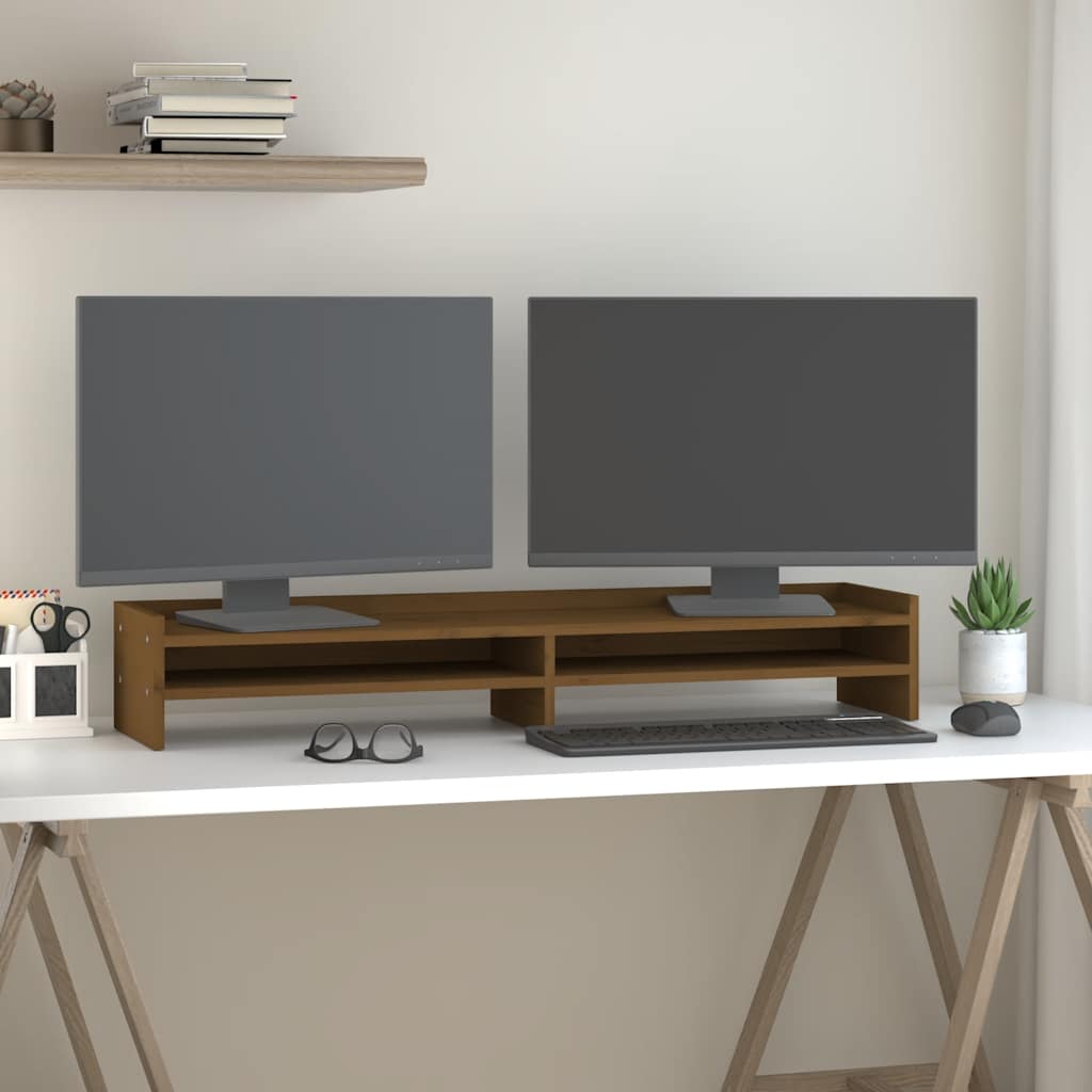 vidaXL Podstawka na monitor, miodowy brąz, 100x24x16 cm, lita sosna