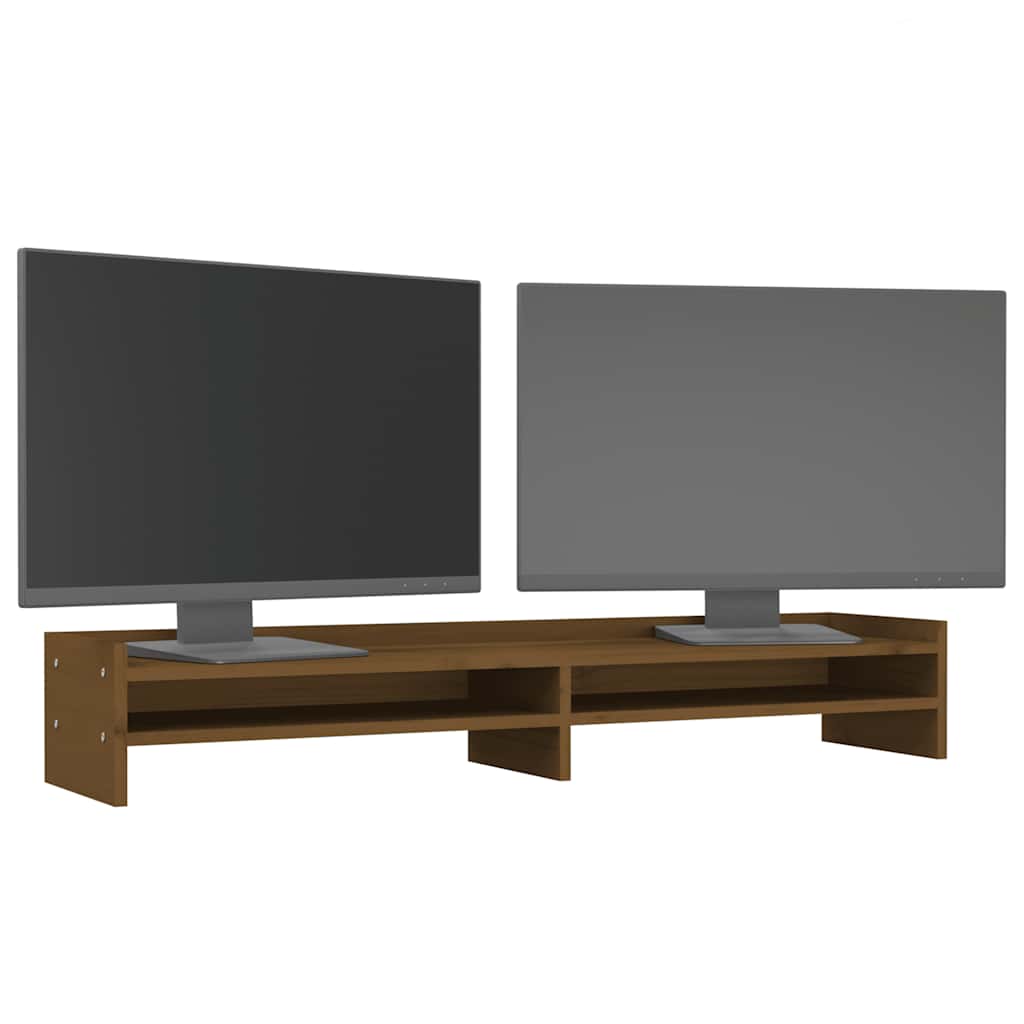vidaXL Podstawka na monitor, miodowy brąz, 100x24x16 cm, lita sosna