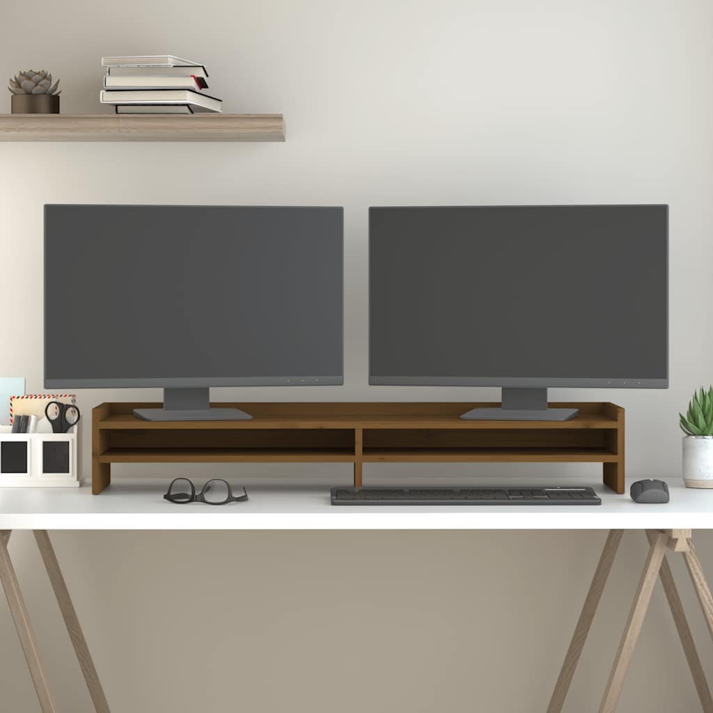 vidaXL Podstawka na monitor, miodowy brąz, 100x24x16 cm, lita sosna