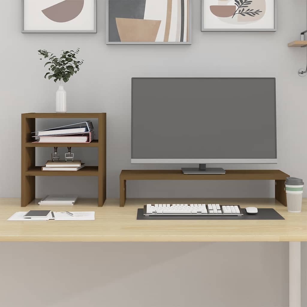 vidaXL Podstawka na monitor, miodowy brąz, 81x20x30 cm, lita sosna