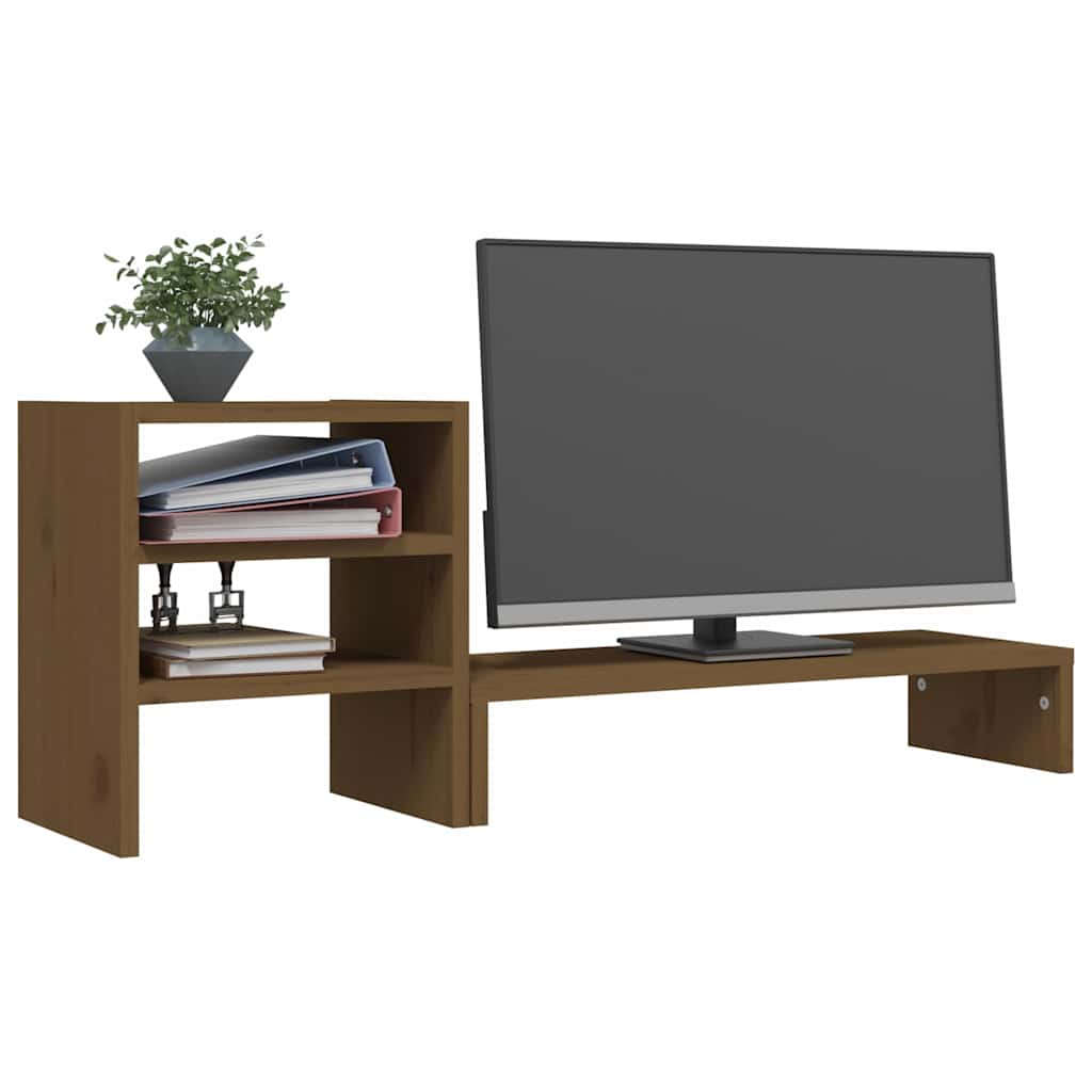 vidaXL Podstawka na monitor, miodowy brąz, 81x20x30 cm, lita sosna