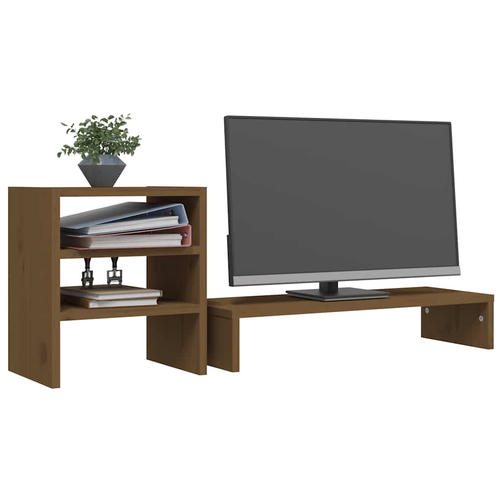 vidaXL Podstawka na monitor, miodowy brąz, 81x20x30 cm, lita sosna