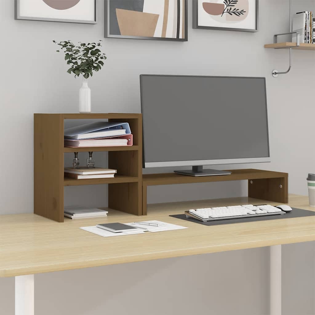 vidaXL Podstawka na monitor, miodowy brąz, 81x20x30 cm, lita sosna