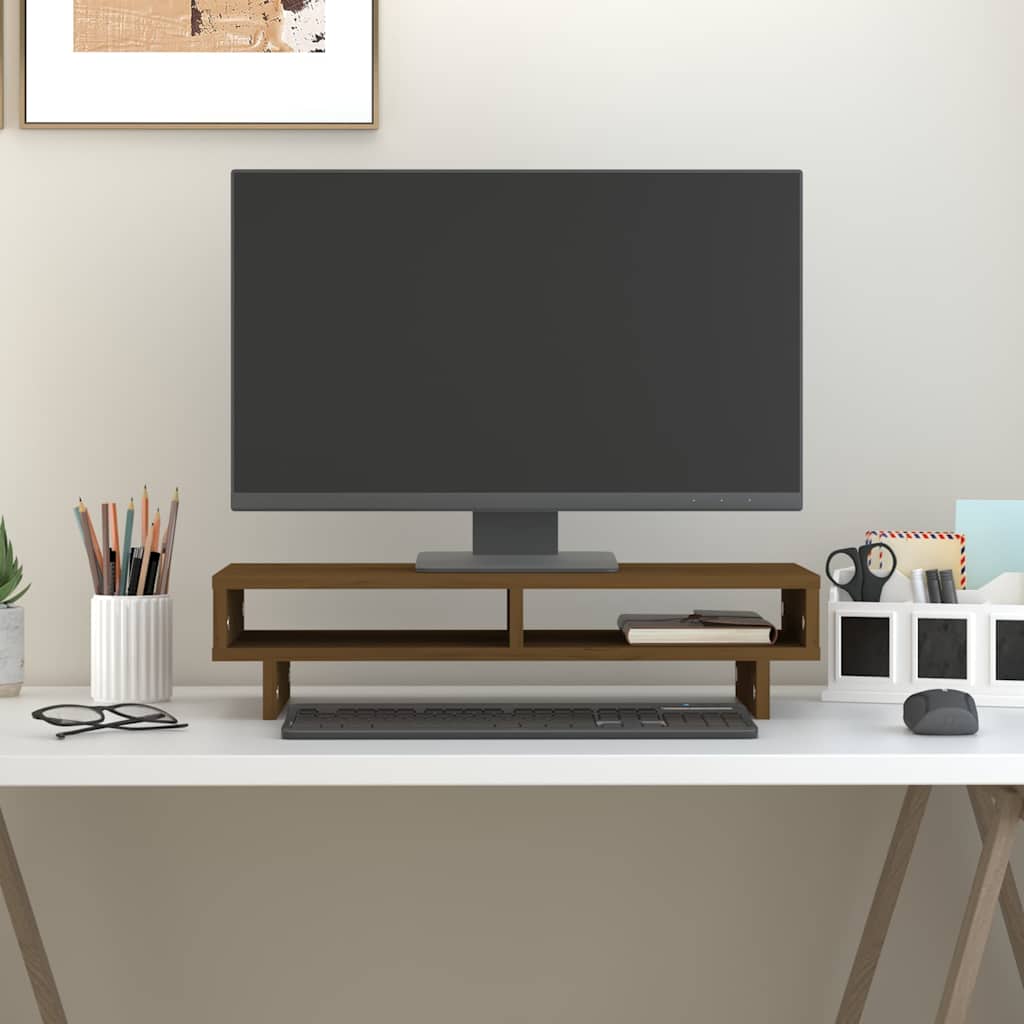 vidaXL Podstawka na monitor, miodowy brąz, 60x27x14 cm, lita sosna