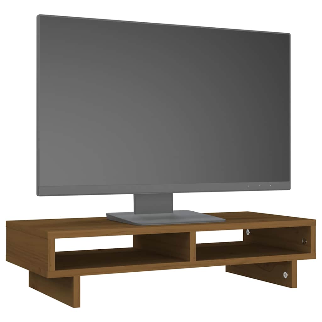 vidaXL Podstawka na monitor, miodowy brąz, 60x27x14 cm, lita sosna