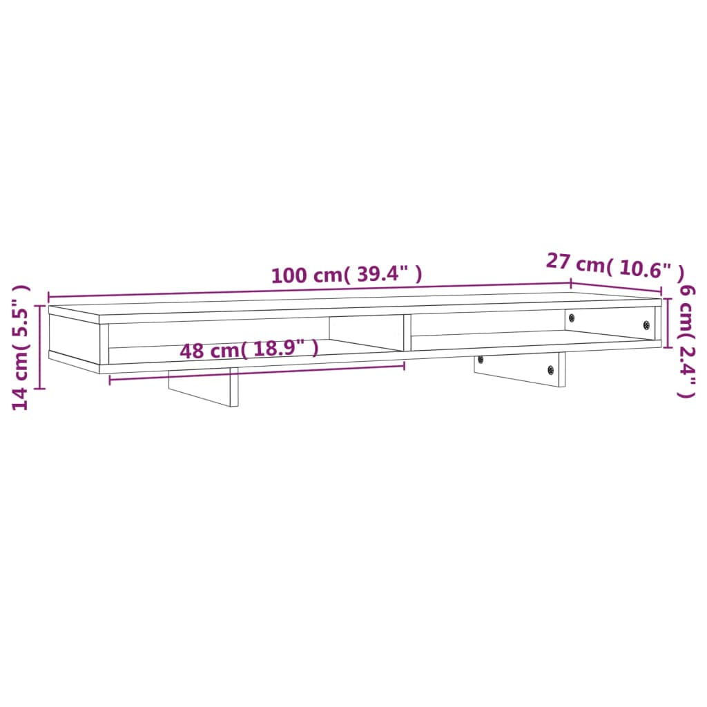 vidaXL Podstawka na monitor, 100x27x14 cm, lite drewno sosnowe