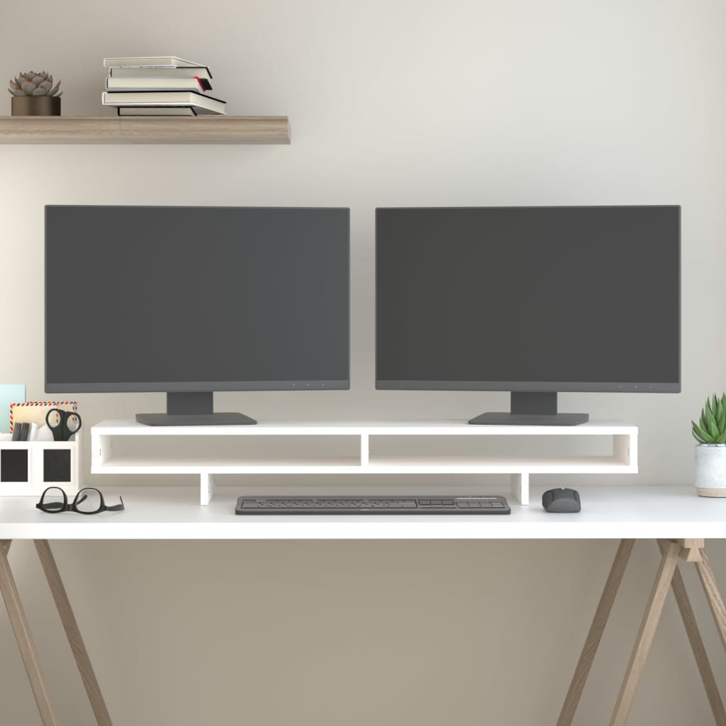 vidaXL Podstawka na monitor, biała, 100x27x14 cm, lite drewno sosnowe