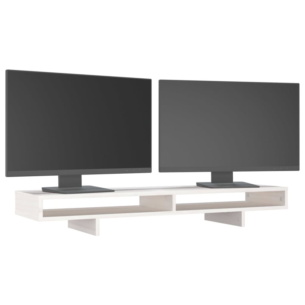 vidaXL Podstawka na monitor, biała, 100x27x14 cm, lite drewno sosnowe