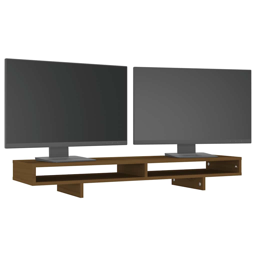 vidaXL Podstawka na monitor, miodowy brąz, 100x27x14 cm, lita sosna