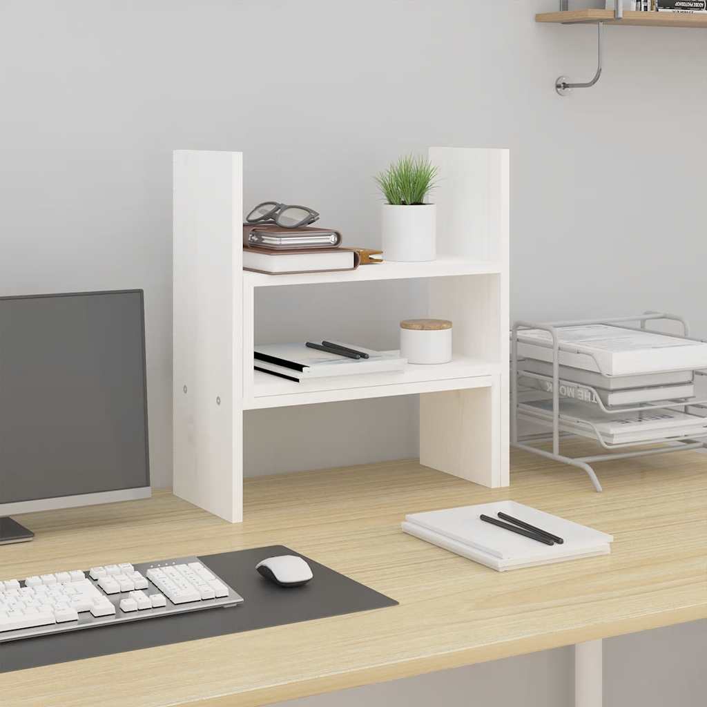 vidaXL Podstawka na monitor, biała, (39-72)x17x43 cm, drewno sosnowe
