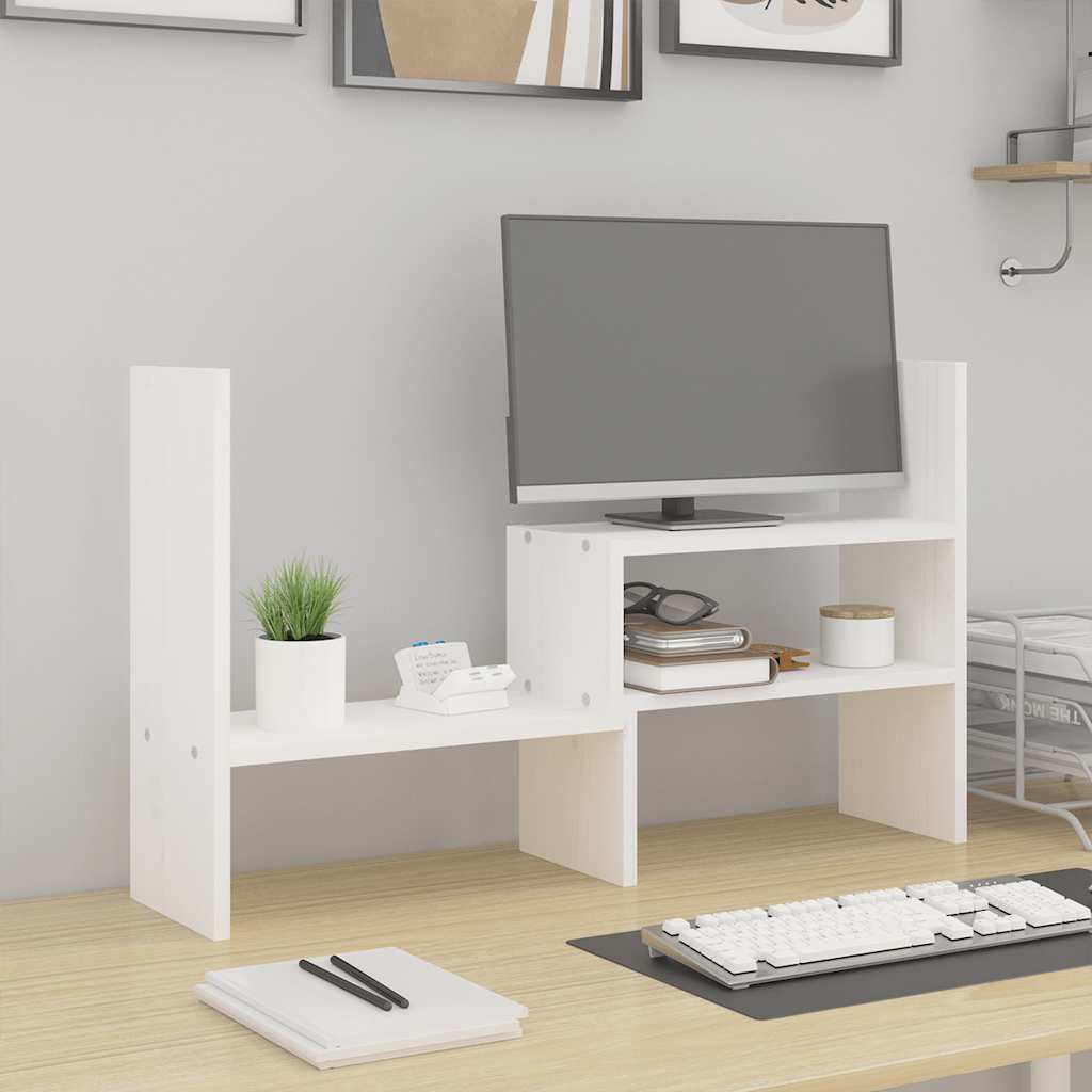 vidaXL Podstawka na monitor, biała, (39-72)x17x43 cm, drewno sosnowe