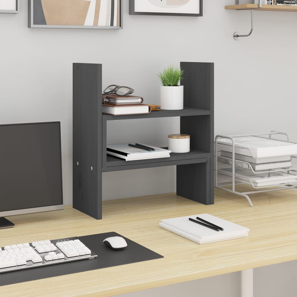 vidaXL Podstawka na monitor, szara, (39-72)x17x43 cm, drewno sosnowe