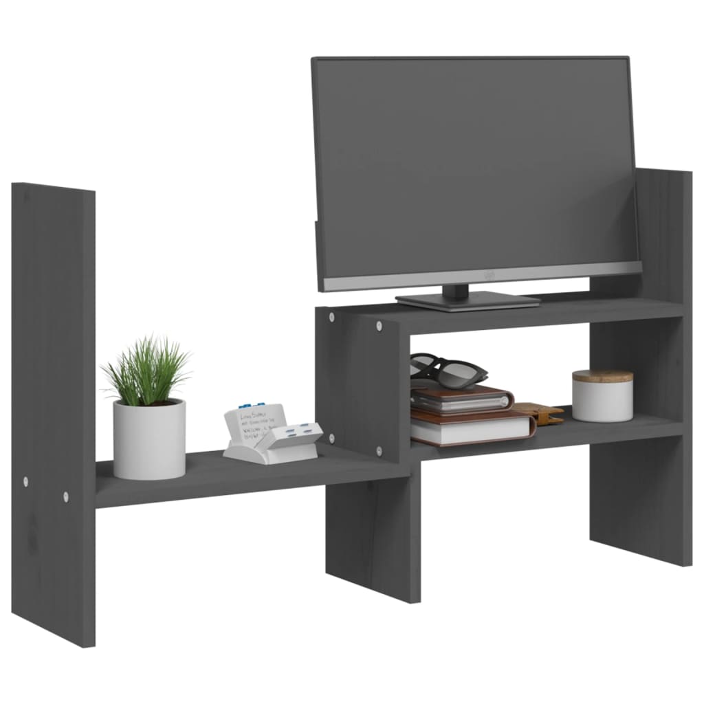 vidaXL Podstawka na monitor, szara, (39-72)x17x43 cm, drewno sosnowe